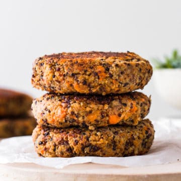 Vegan quinoa and kidney bean patties on a stack