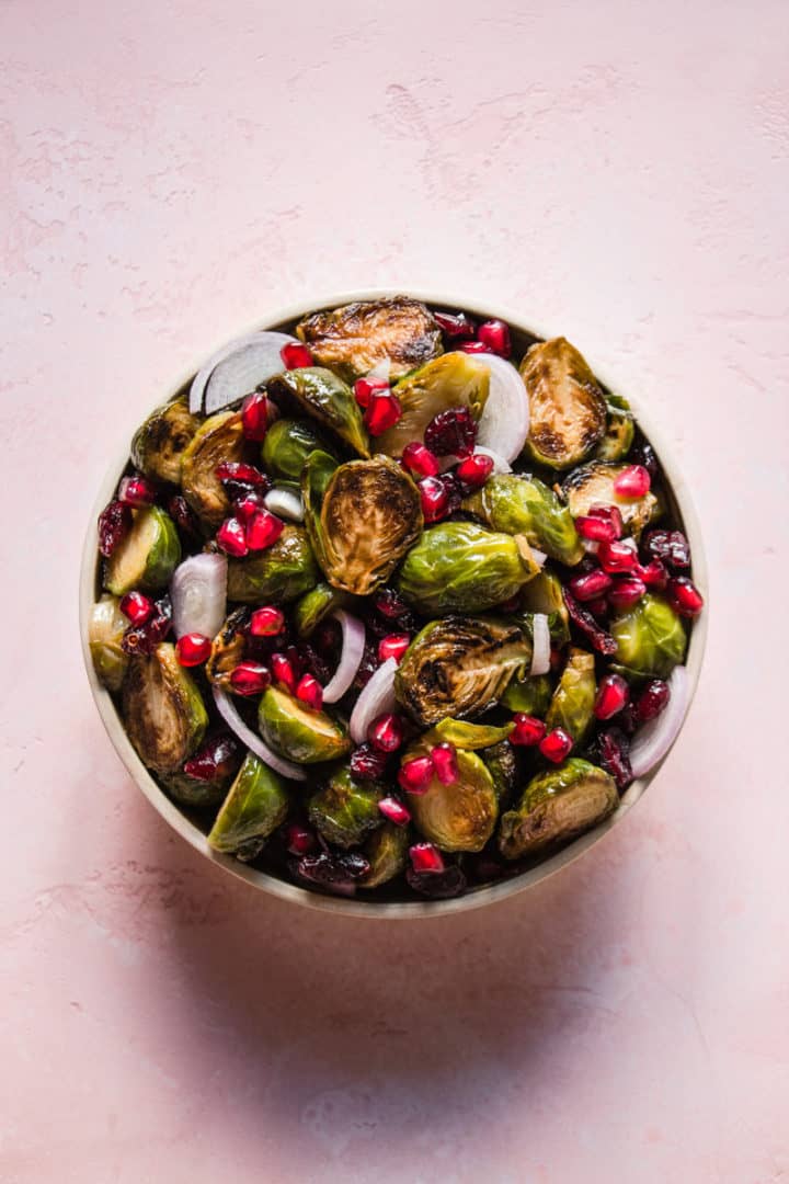 Caramelized brussels sprouts with cranberries and pomegranate seeds