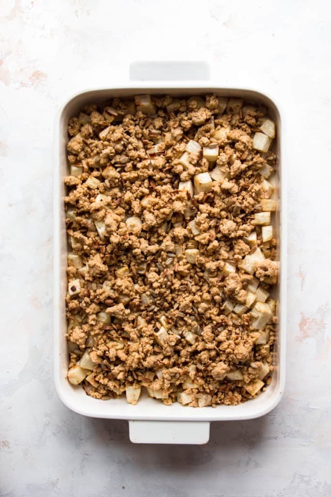 Roasted celery root with oat crumble