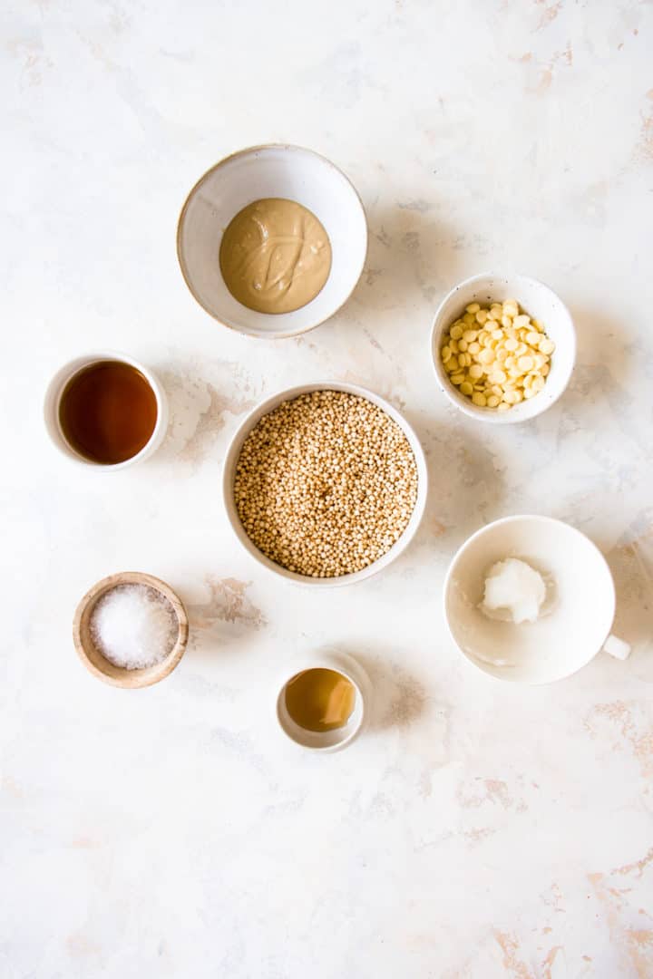 Ingredients for vegan white chocolate in little bowls