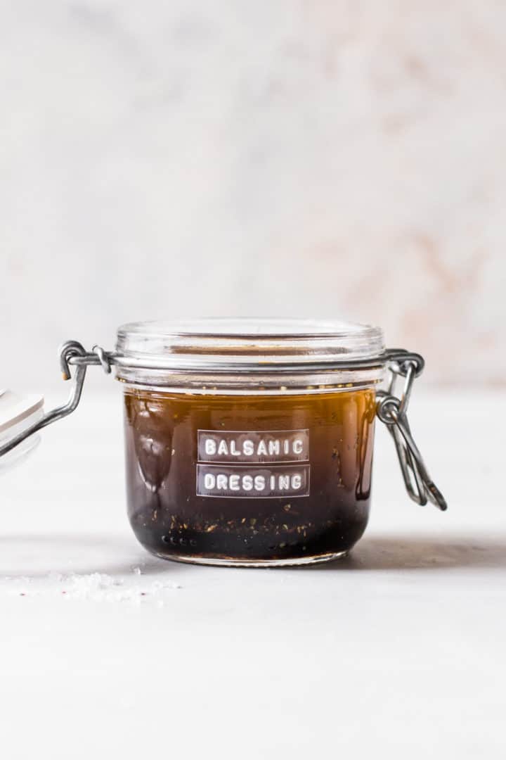 olive oil balsamic dressing in a jar