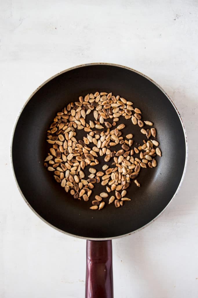 roasted sunflower seeds in a pan