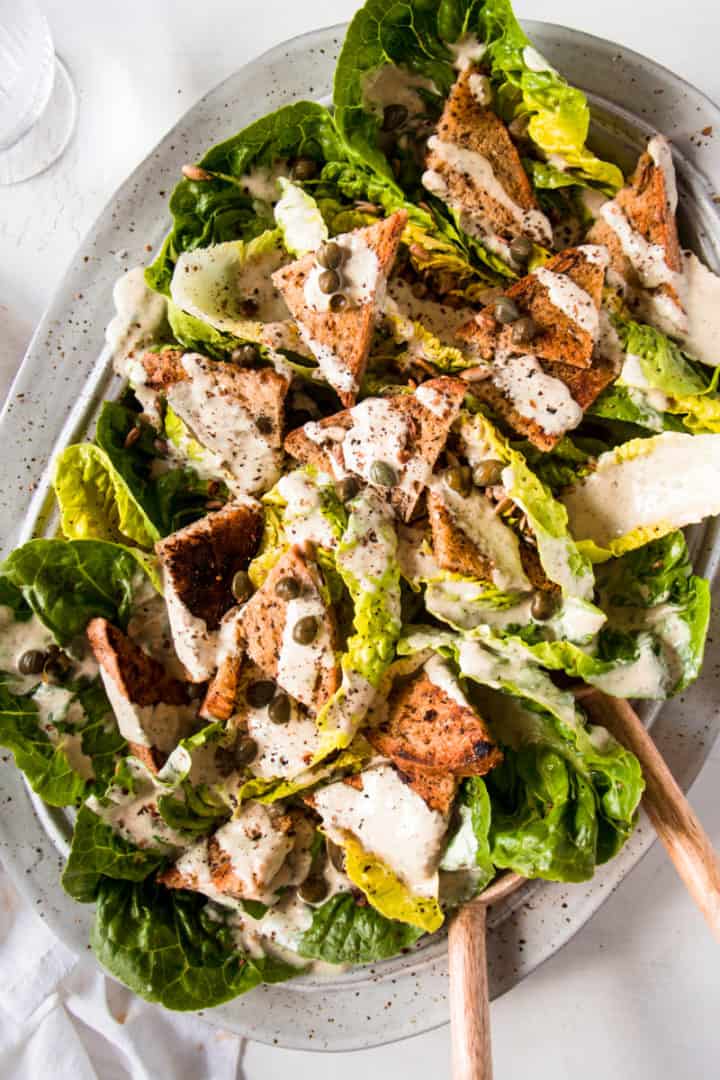 vegan caesar salad with healthy caesar salad dressing