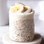 Overnight oats base recipe topped with banana slices.