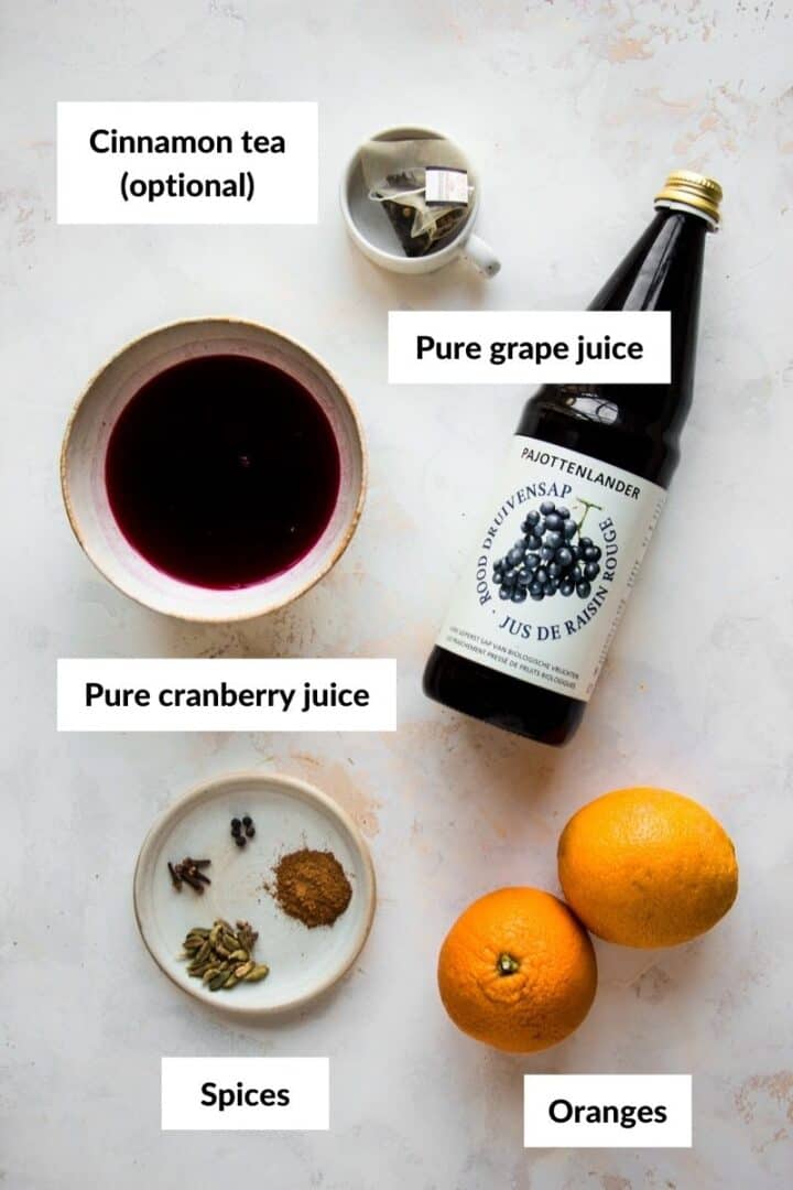 Ingredients for non-alcoholic mulled wine.