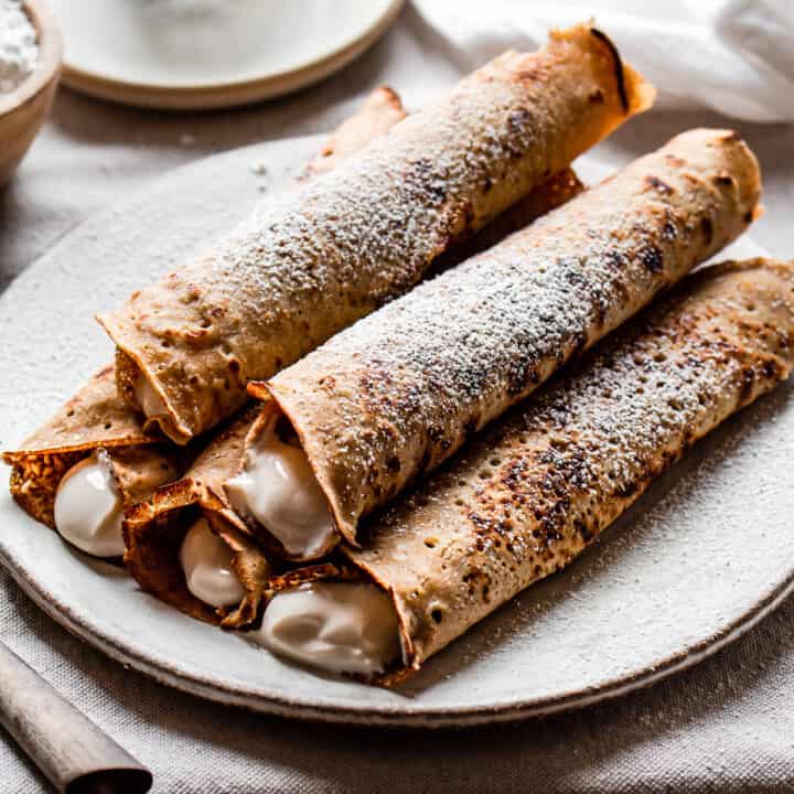 Rolled up almond milk crepes.