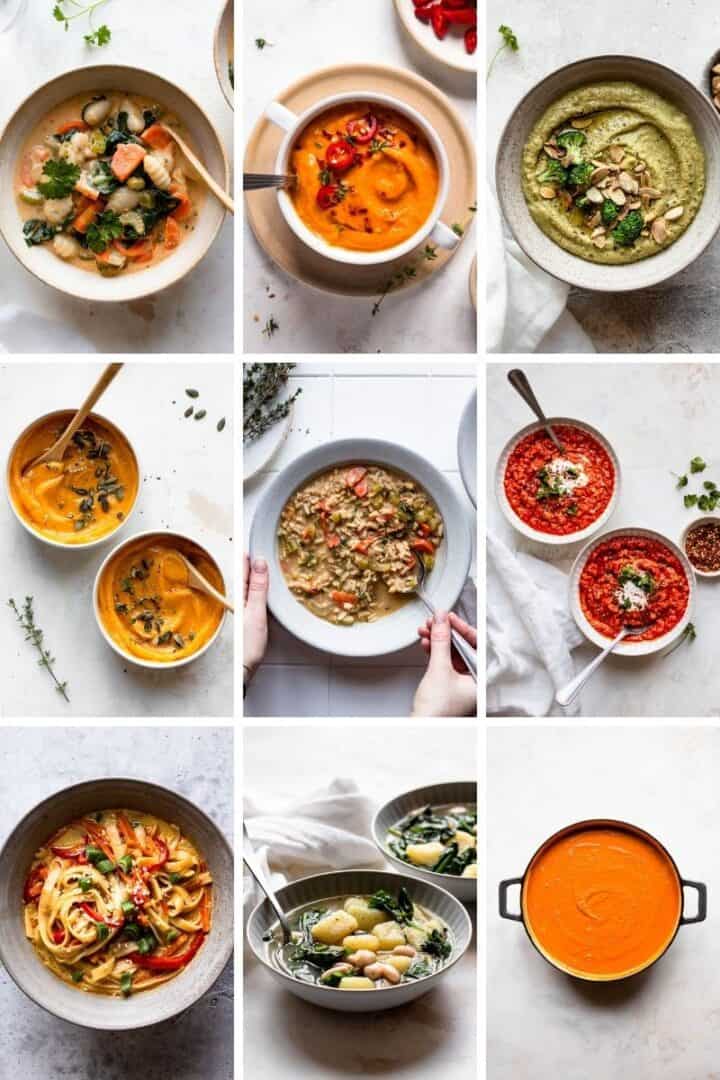 Collage with nine soup recipes.
