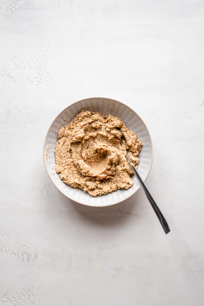 Thick cashew butter and almond flour mixture in a bowl.